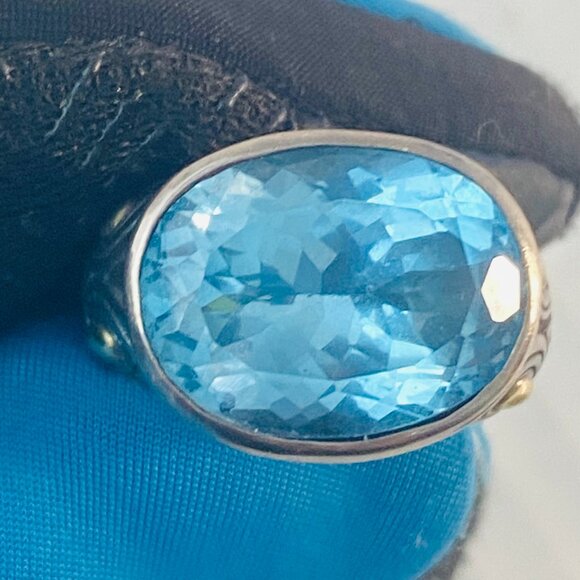 Vintage Sterling Silver & 18K Gold Ornate Gemstone Ring – BJC 925 18K - Picture 6 of 12